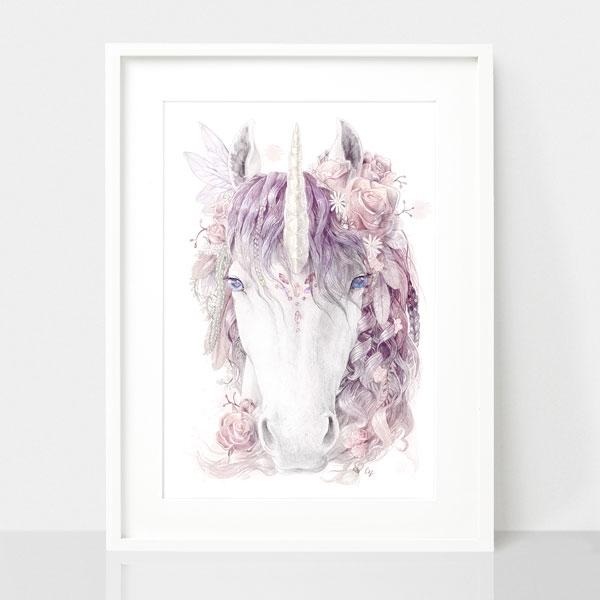 Floral Unicorn - Dusty Pink Print