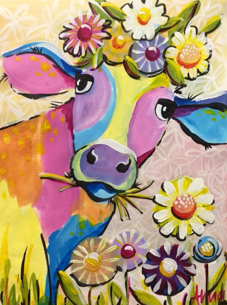 Flower Crown Cow - Paint along class
